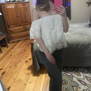 American Eagle Off the Shoulder White tee
